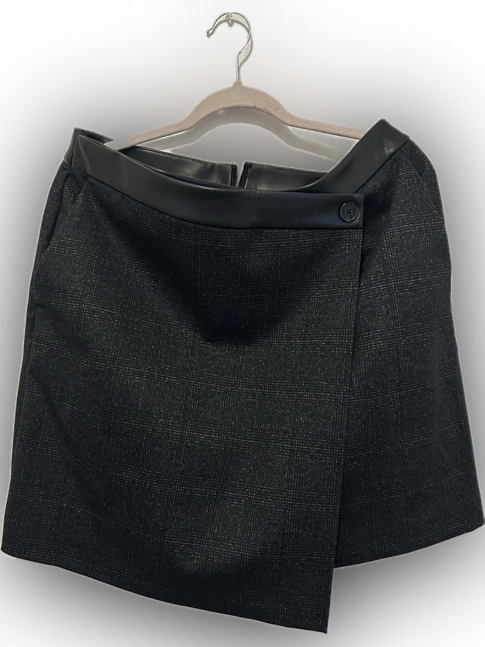Black Faux-Leather Trim A-Line Skirt